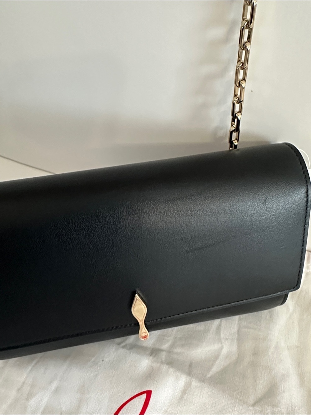 Christian Louboutin Black Leather Crossbody Bag with Gold Chain - Picture 9 of 10